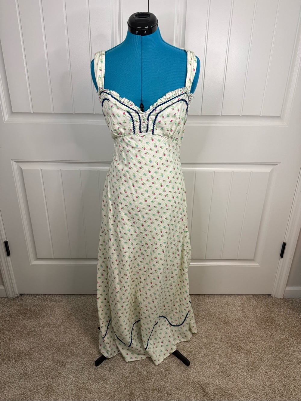 Free People Sweet Hearts Midi Dress In Ivory Combo size L - Picture 5 of 8